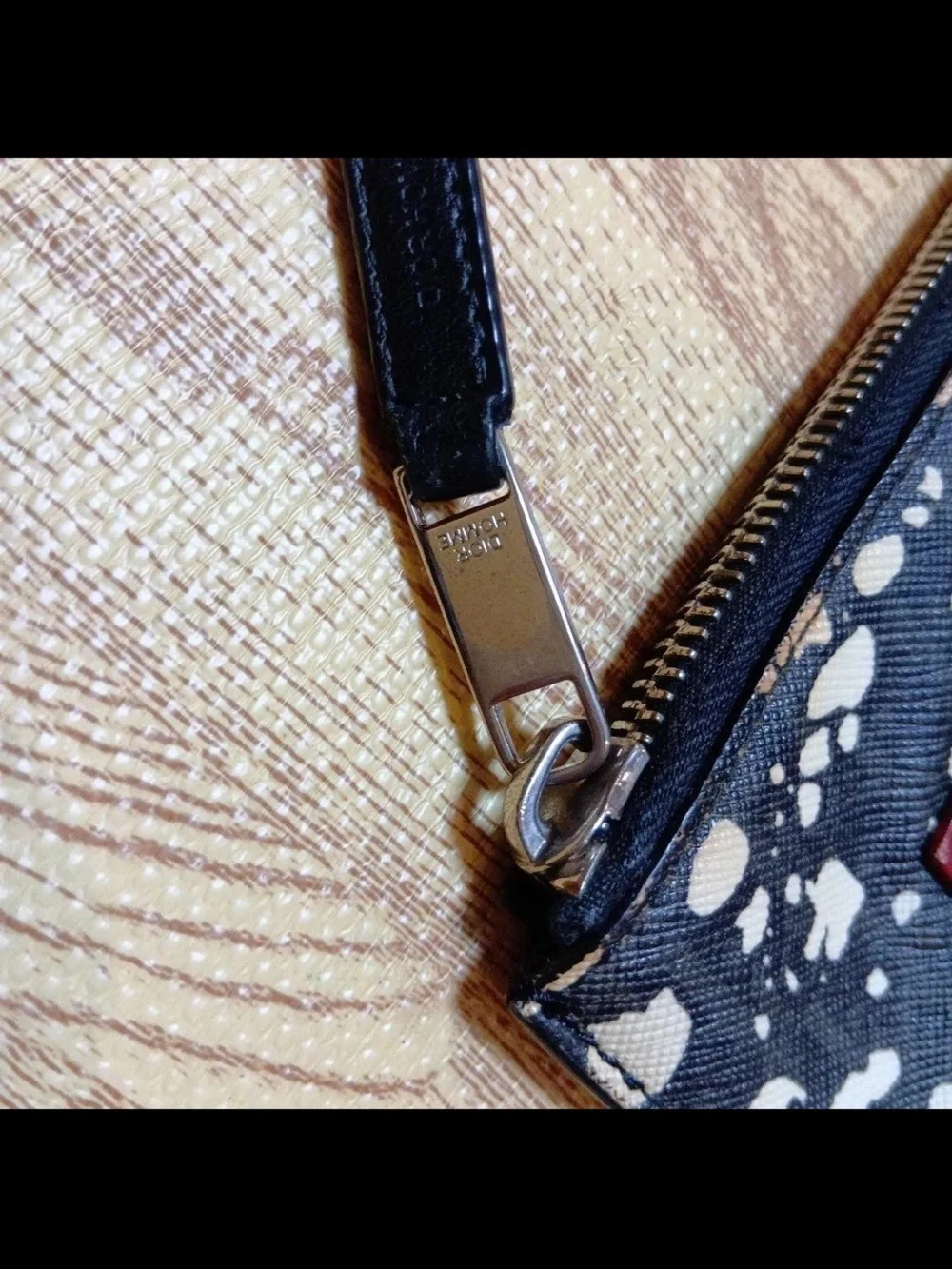 Dior Black and White Splatter Zip Clutch with Red Trim
